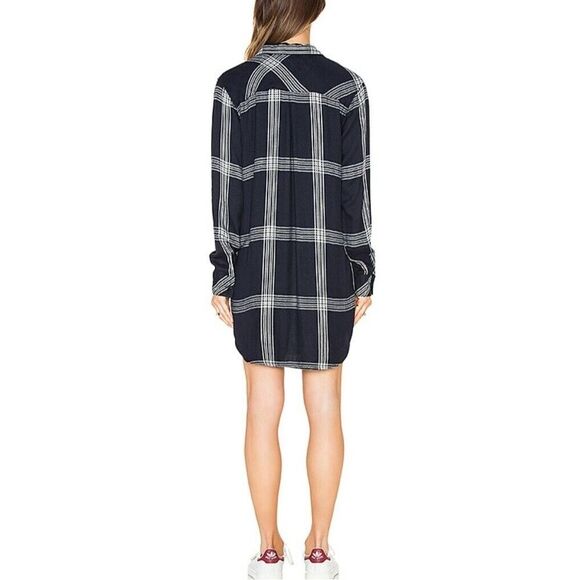 Rails Bianca Shirt Dress Onyx Slate Gray & White Plaid Button Front Size Small - Picture 7 of 13